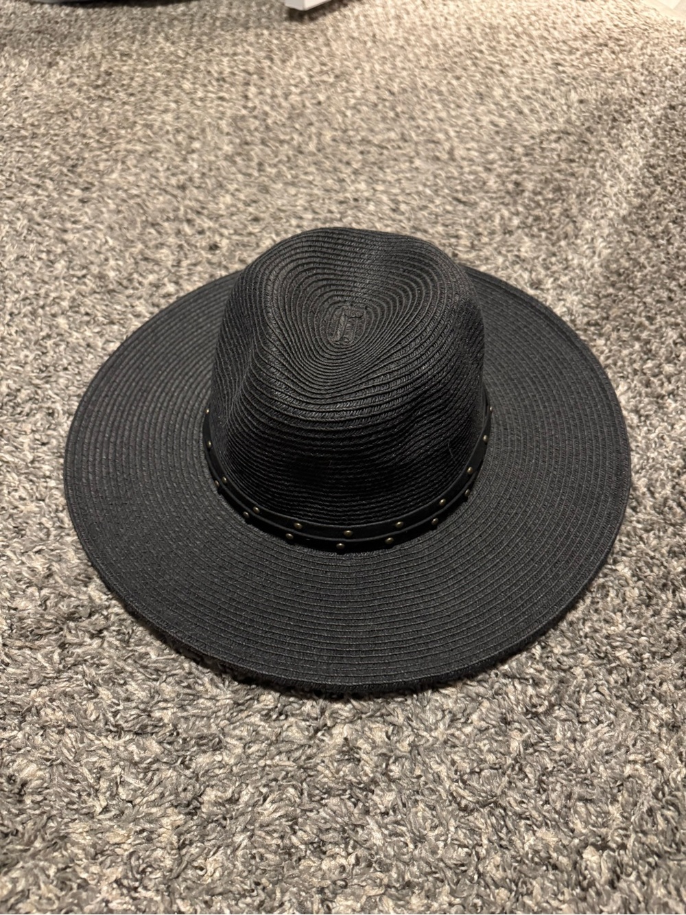 August Hats Black Wide-Brim Straw Fedora with Studded Band